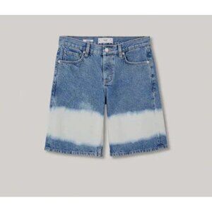 Mango MNG Women 36 High Waist Bermuda Jean Shorts Sz 4 Blue/White TIEDYE Bottoms